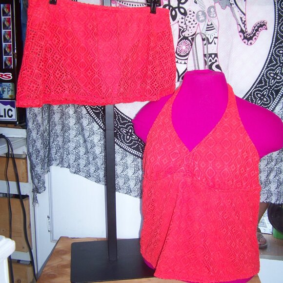 Catalina Lace Overlay Halter Tankini Set Sz Lg (12-14) - Picture 1 of 7
